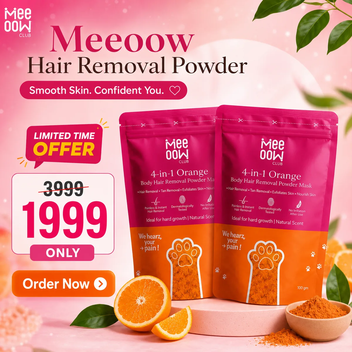 Pack of 2 Meeoow Hair Removal Powder Limited Time Offer